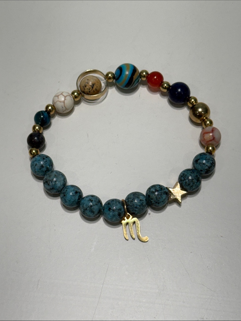 Gold Scorpio Charm Solar System Beaded Stretch Bracelet